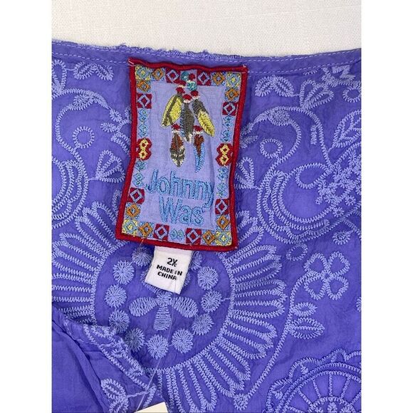 Johnny Was Blue Purple Eyelet Embroidered Floral Berries Hadley Blouse 2X NWT - Picture 4 of 9
